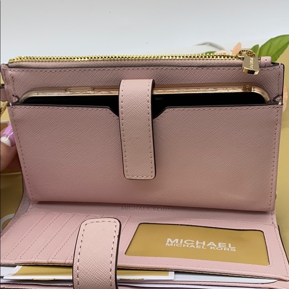 MICHAEL KORS LG DOUBLE ZIP WRISTLET BLOSSOM POWDER BLUSH NWT - Picture 11 of 13
